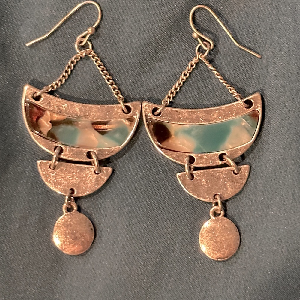 Silver and turquoise geometric earrings